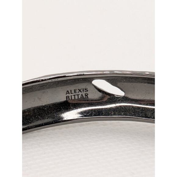 Alexis Bittar Gun Metal Rhinestone Bangle 8" Stackable Graduated Cutouts - Picture 3 of 5